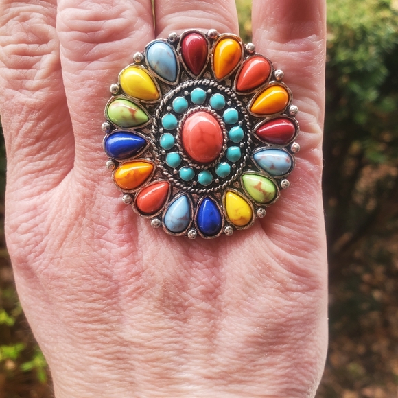 Tipi Jewelry - Rainbow Free Spirit Boho Hippie People Native Aztec insp beaded ring